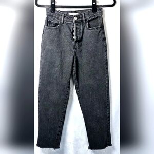 PacSun High Rise Straight Distressed Black Button Fly Jeans  Raw Hem Size 24 EUC